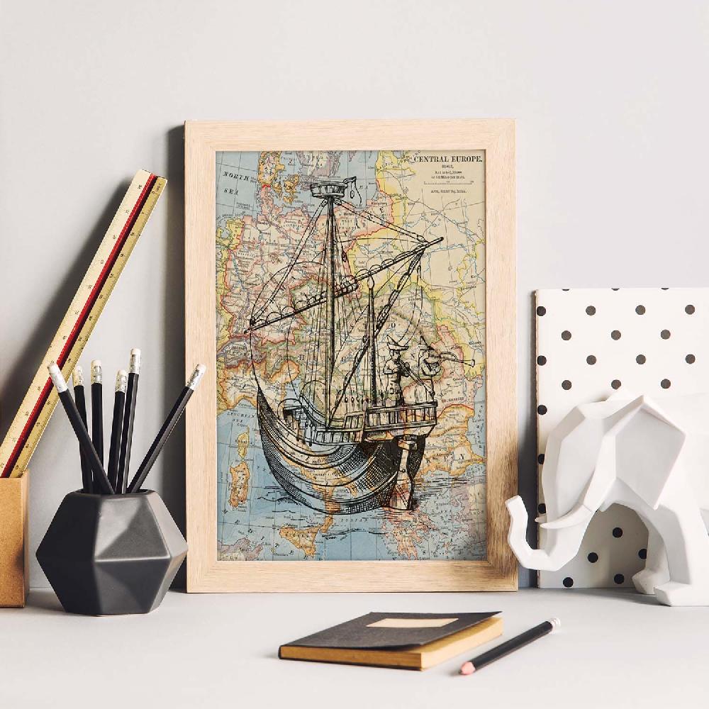 nacnic Lámina de Objetos sobre Mapas Vintage en Bote Rebajas de fábrica