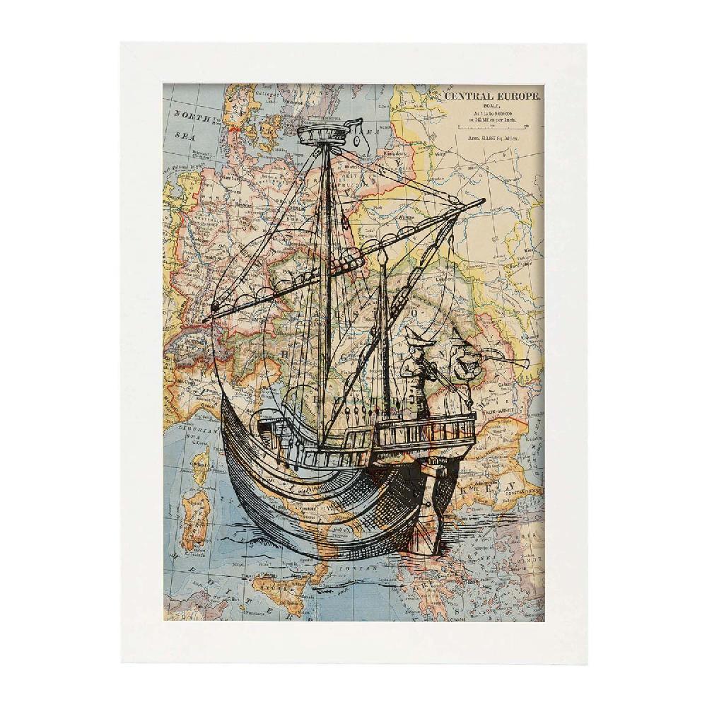 nacnic Lámina de Objetos sobre Mapas Vintage en Bote Rebajas de fábrica