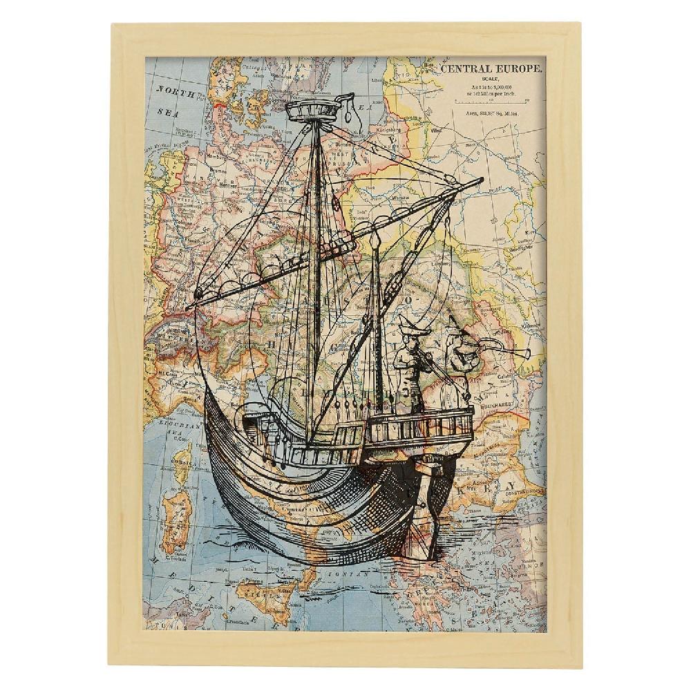 nacnic Lámina de Objetos sobre Mapas Vintage en Bote Rebajas de fábrica