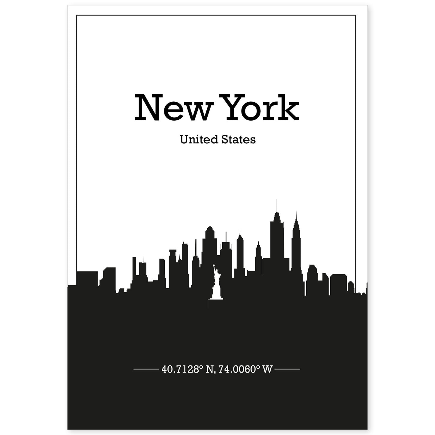 nacnic Lámina Mapa de Newyork con Skyline y Sombra Negra