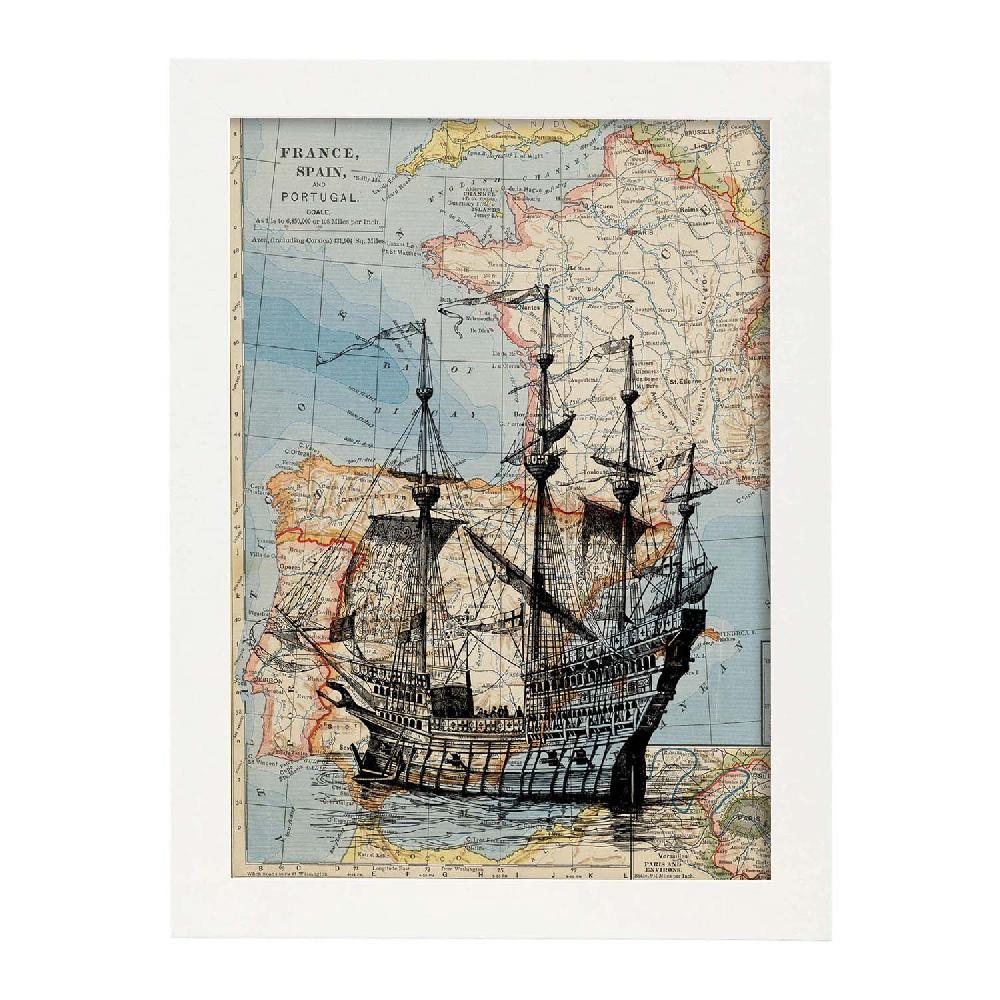 nacnic Lámina Vintage de Objetos sobre Mapas Mediterráneo Ventas relámpago