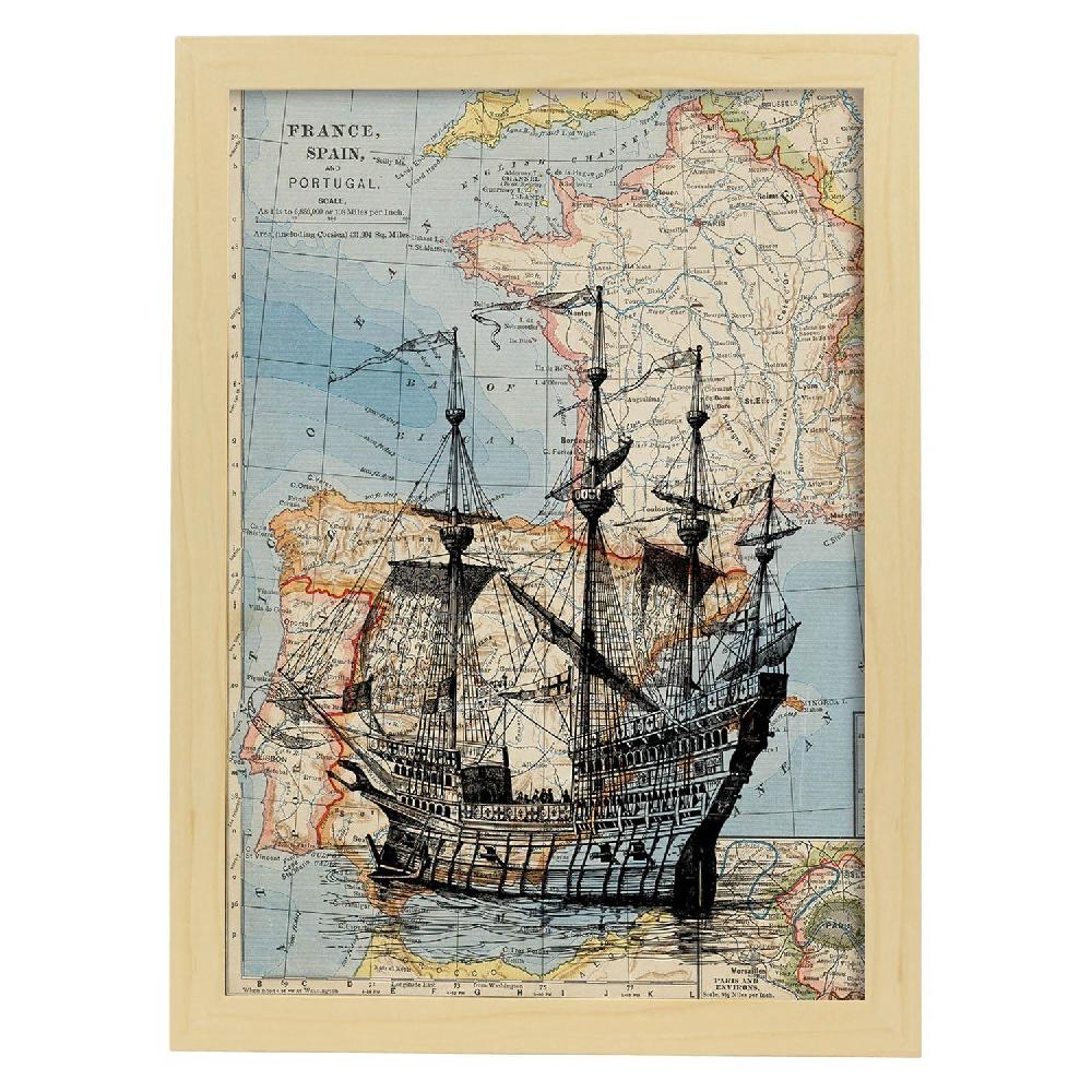 nacnic Lámina Vintage de Objetos sobre Mapas Mediterráneo Ventas relámpago