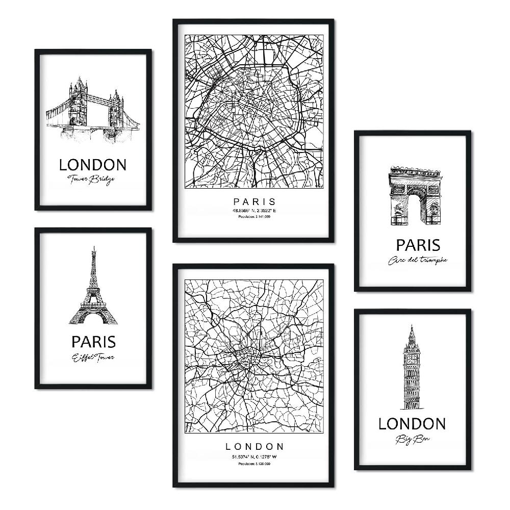 nacnic Set de 6 láminas de París y Londres con estética collage Tienda