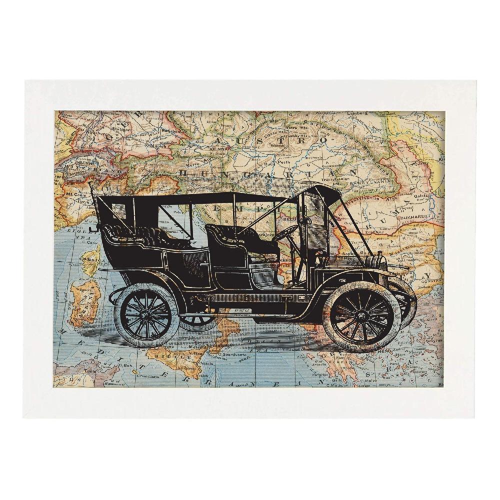 nacnic Lámina Viaje En Coche al Este con Diseño de Objetos sobre Mapas Vintage Liquidación