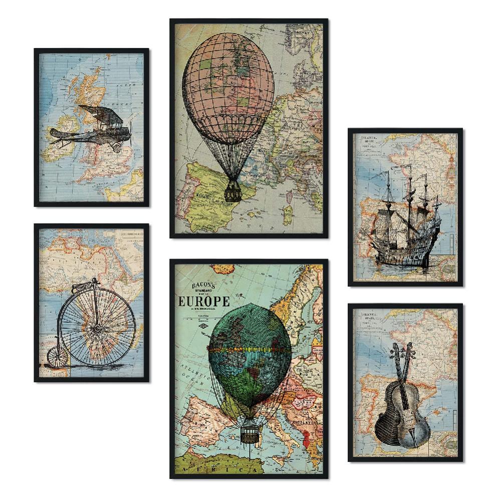 nacnic Set de 6 láminas de Mapas vintage estilo collage Rebajas top