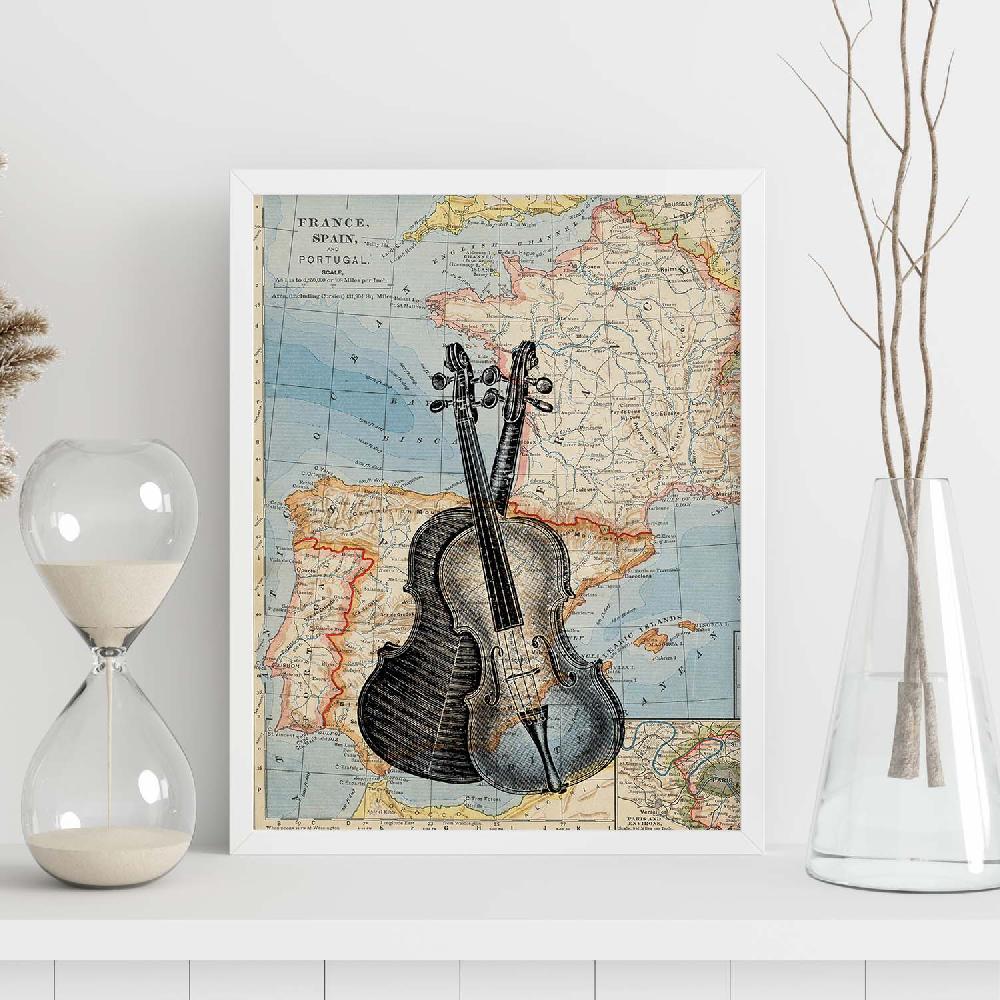 nacnic Lámina vintage de violín sobre mapa de Europa Envío gratis