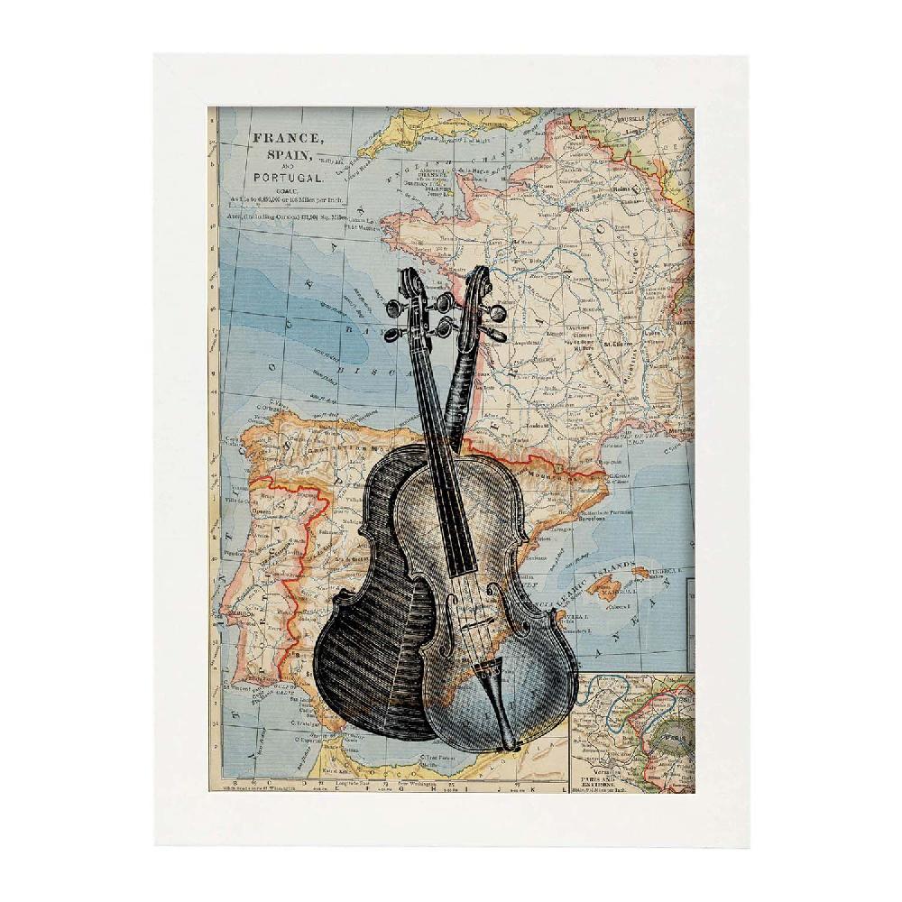 nacnic Lámina vintage de violín sobre mapa de Europa Envío gratis