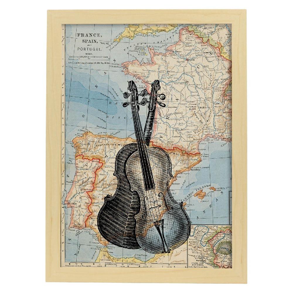 nacnic Lámina vintage de violín sobre mapa de Europa Envío gratis
