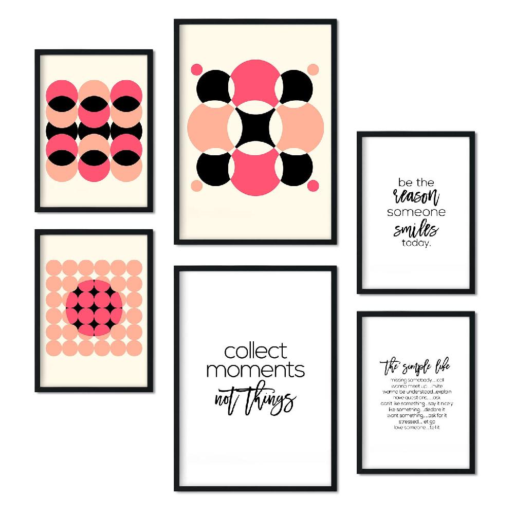 nacnic Set de 6 láminas de Rosa y Negro estilo collage Outlet