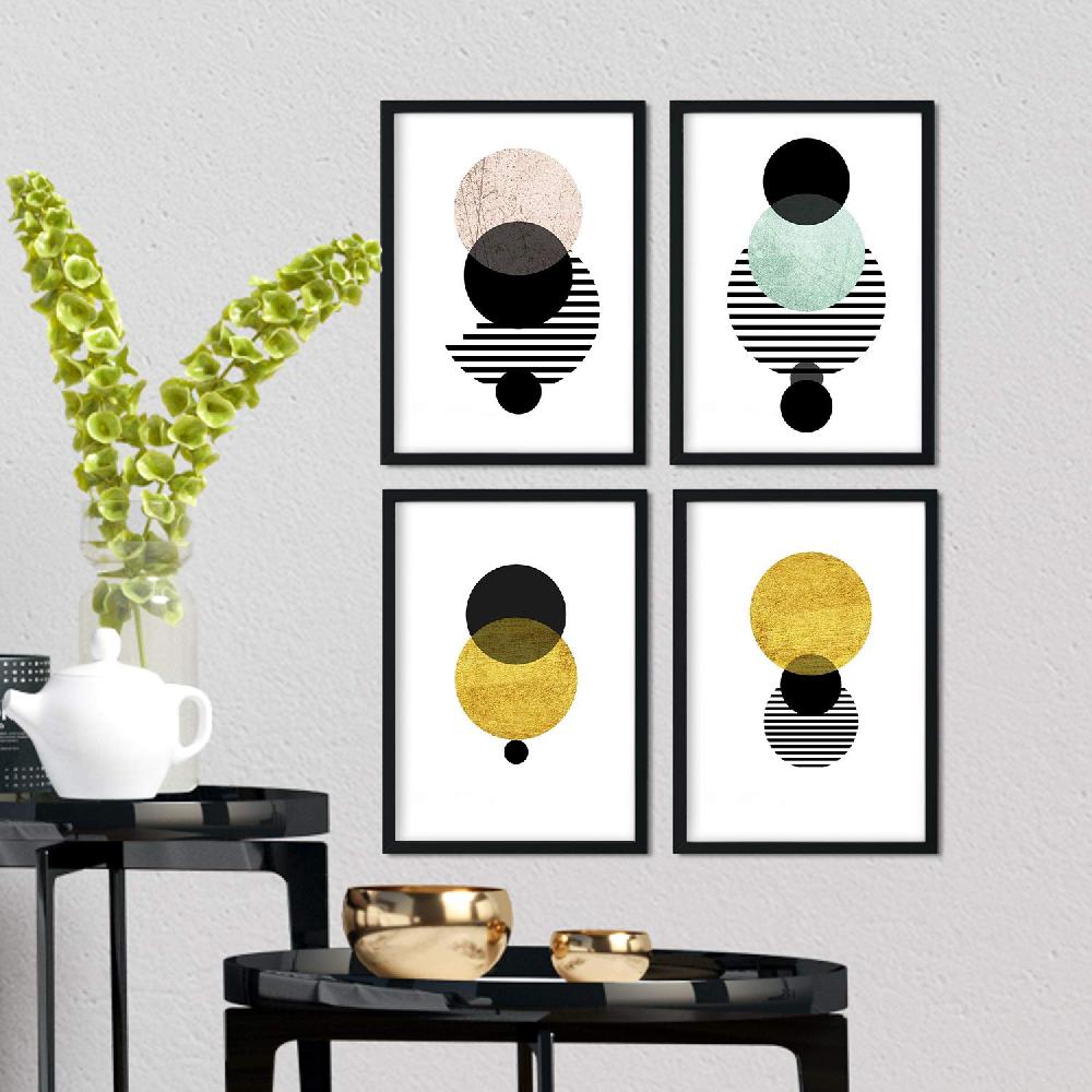nacnic Set de 4 láminas Eclipse estilo nórdico con imágenes geométricas