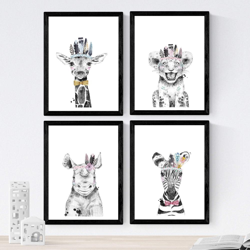 nacnic Set de 4 láminas de Animales Infantiles con Plumas