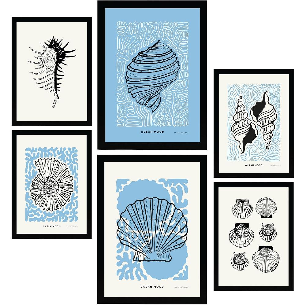 nacnic Laminas Artísticas de Conchas Marinas en Tinta Negra Gruesa