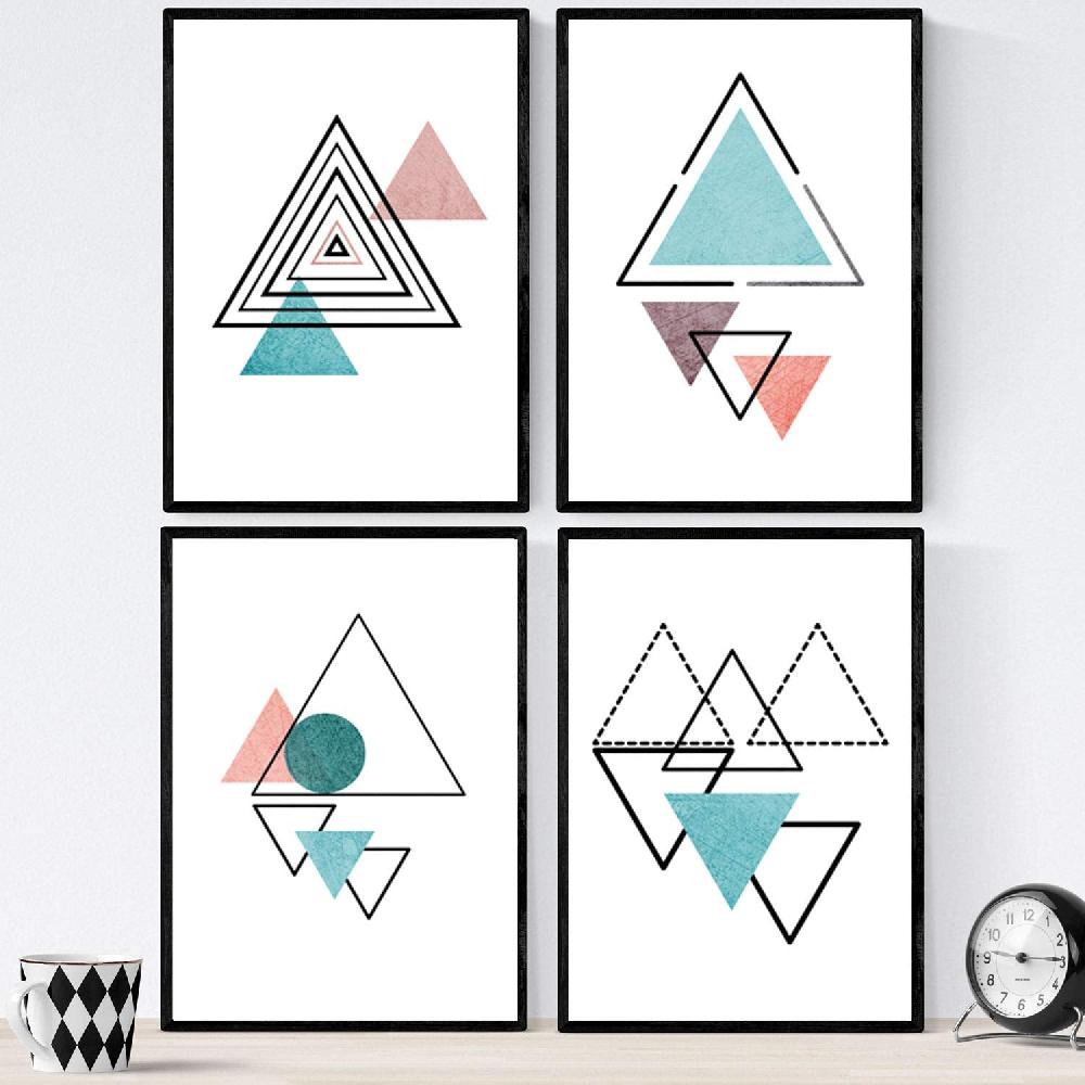 nacnic Set de 4 láminas estilo nórdico con formas geométricas en azul y marrón