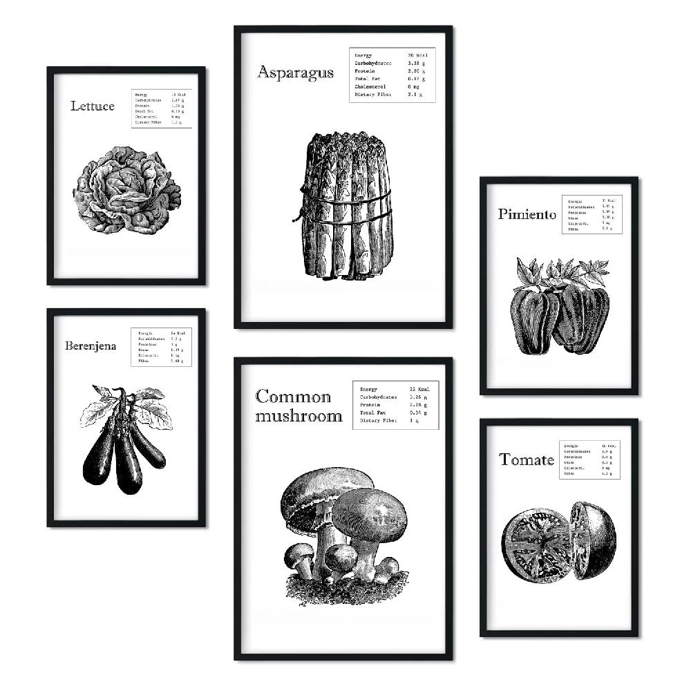nacnic Set de 6 láminas de vegetales estilo collage Últimos 3 días
