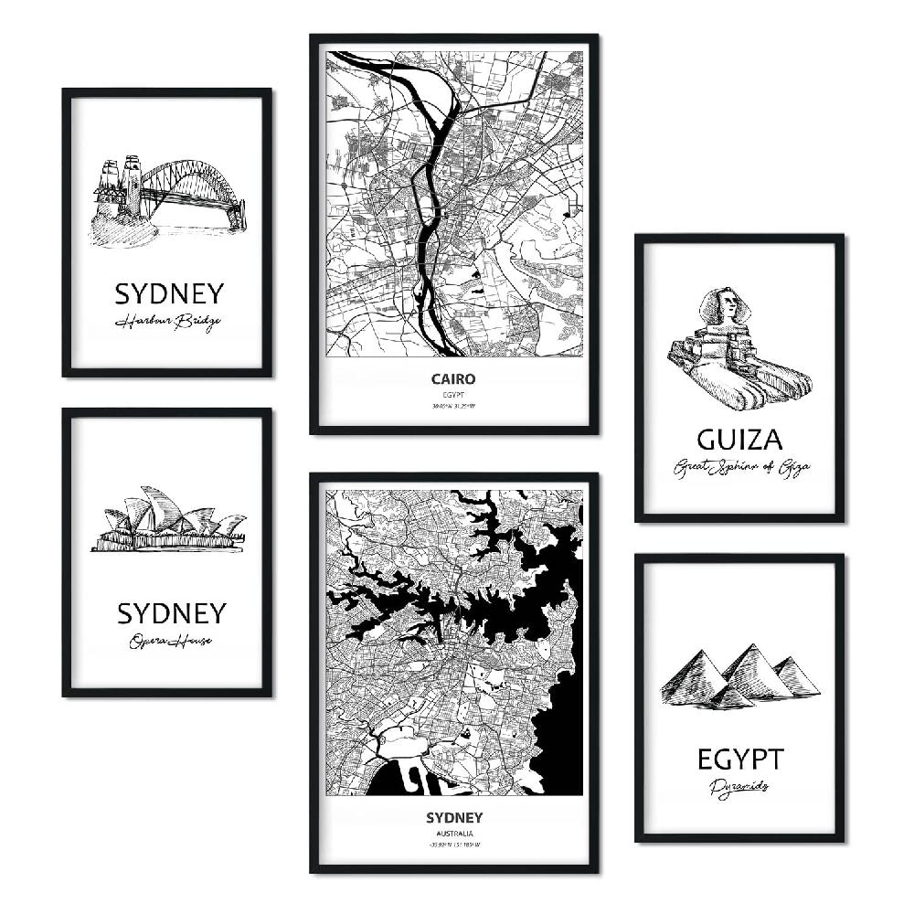 nacnic Set de 6 Láminas de Egipto y Sidney en Estilo Collage ÚLTIMAS EDICIONES