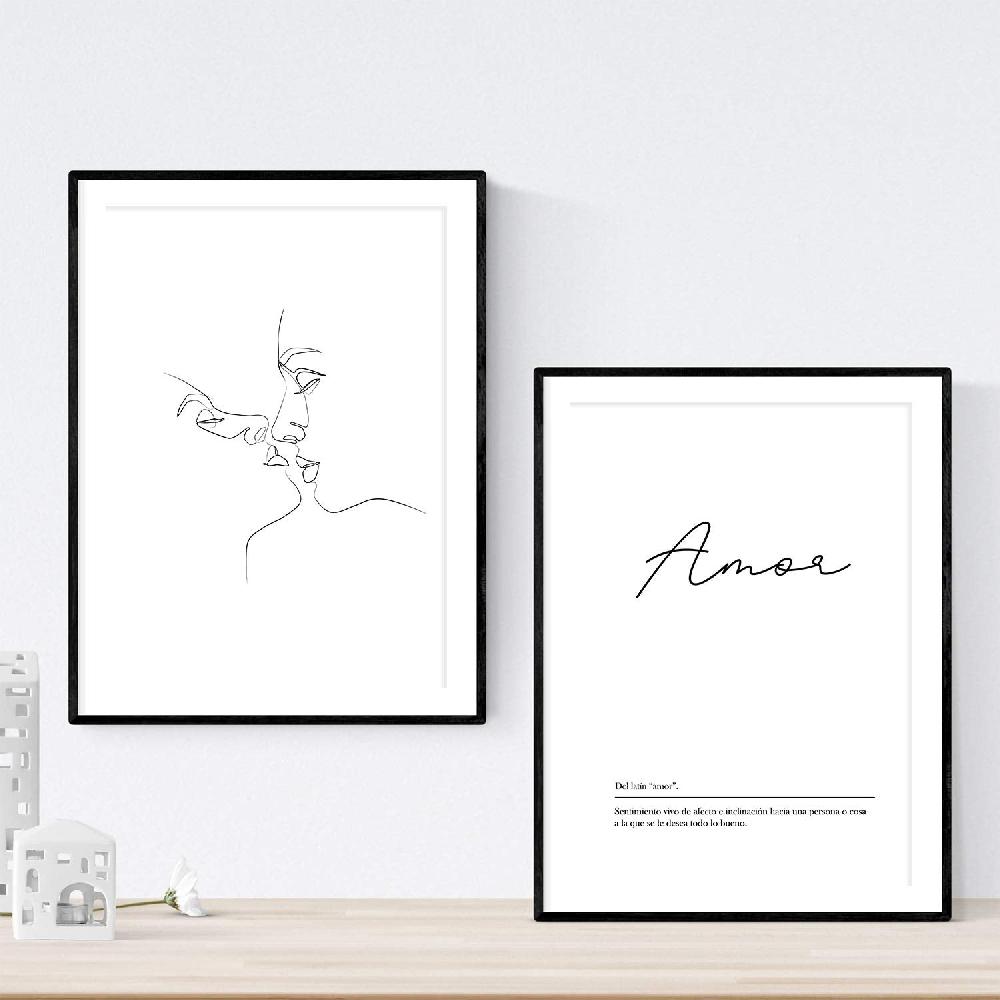 nacnic Set de 2 láminas estilo nórdico líneas femeninas y palabras amor beso Oferta especial de fábrica