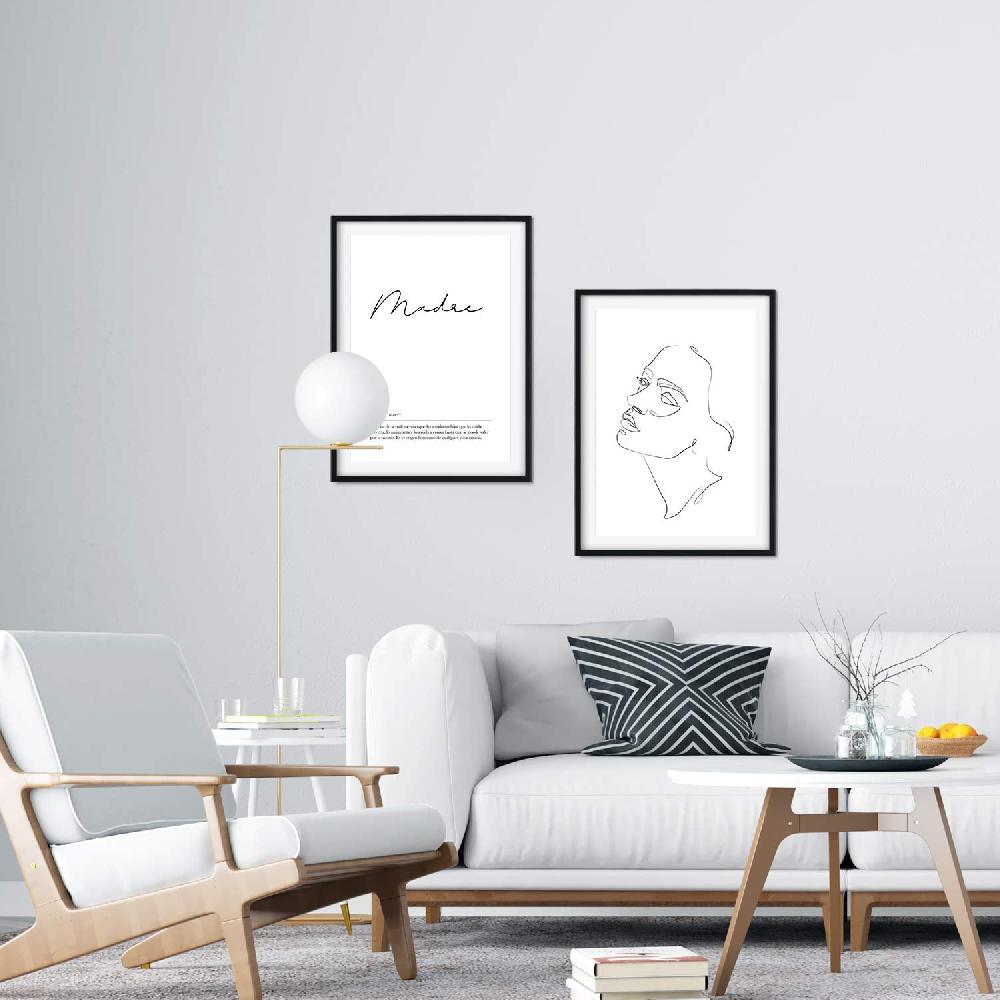 nacnic Set de 2 láminas de rostro femenino y palabras nórdicas en blanco y negro