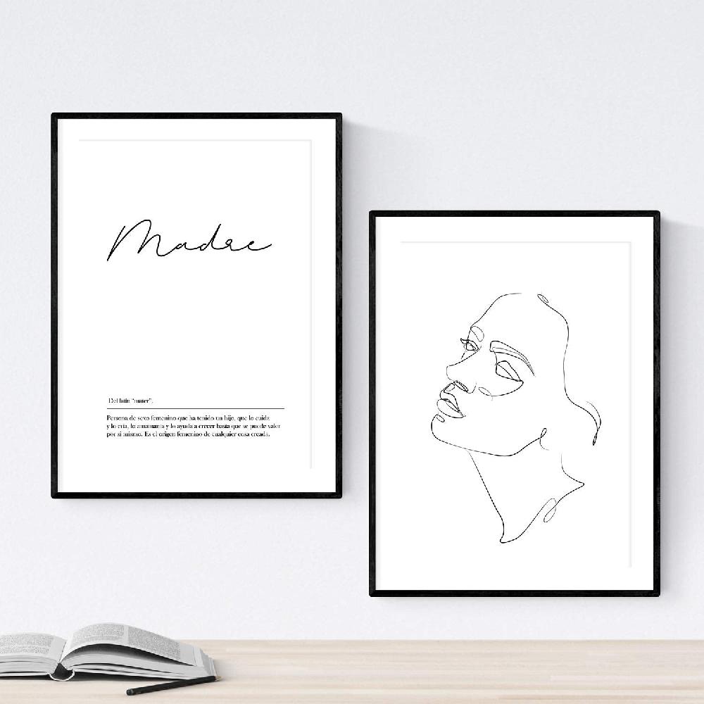 nacnic Set de 2 láminas de rostro femenino y palabras nórdicas en blanco y negro Tienda de fábrica