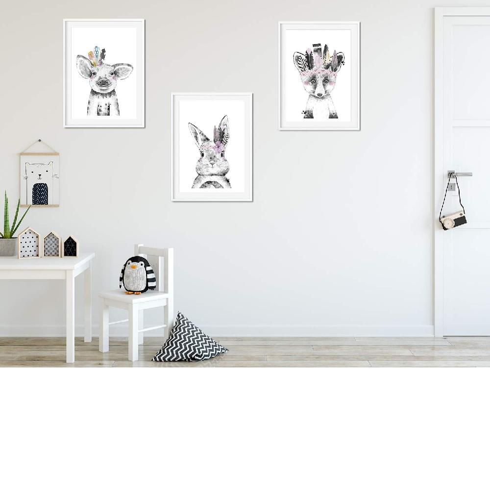 nacnic Set de 3 láminas nordicas de animales con plumas para niños
