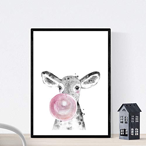 nacnic Lámina Vaca Infantil con Chicle Rosa