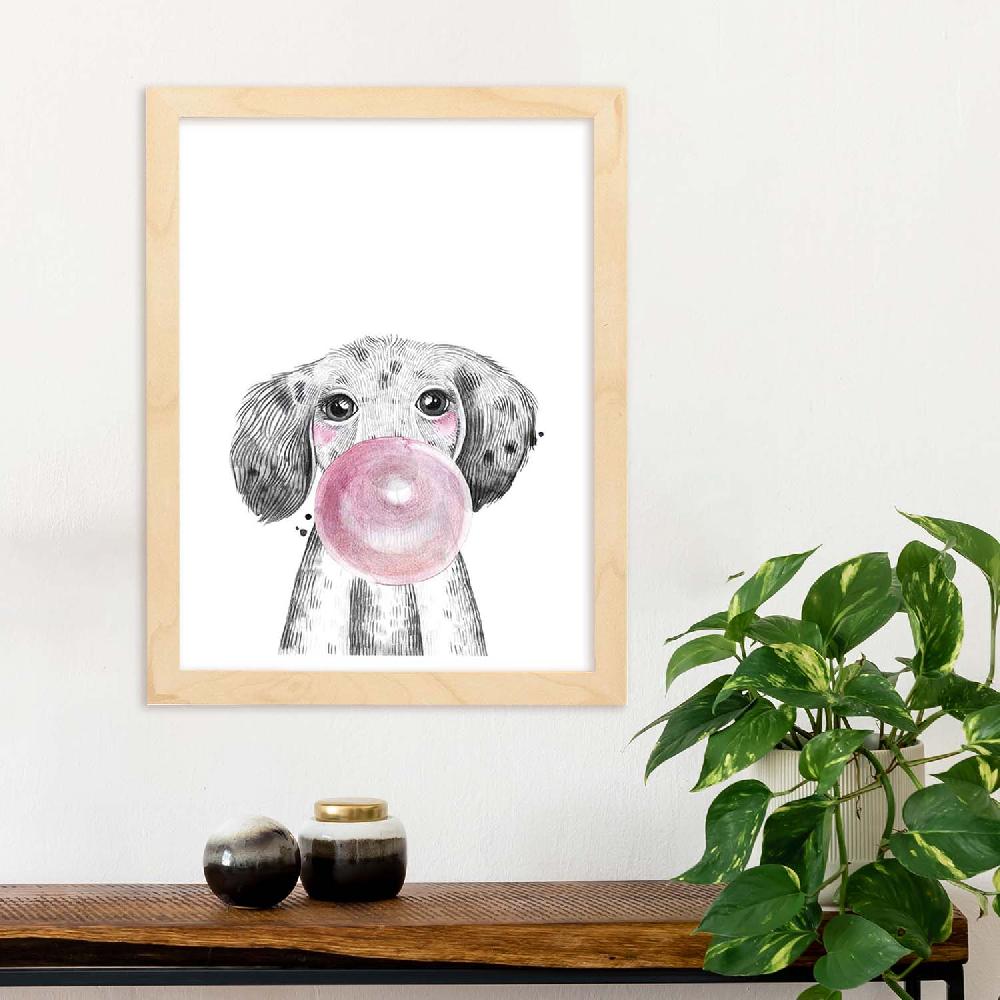 nacnic Lámina infantil de Perro bebe con chicle rosa En oferta