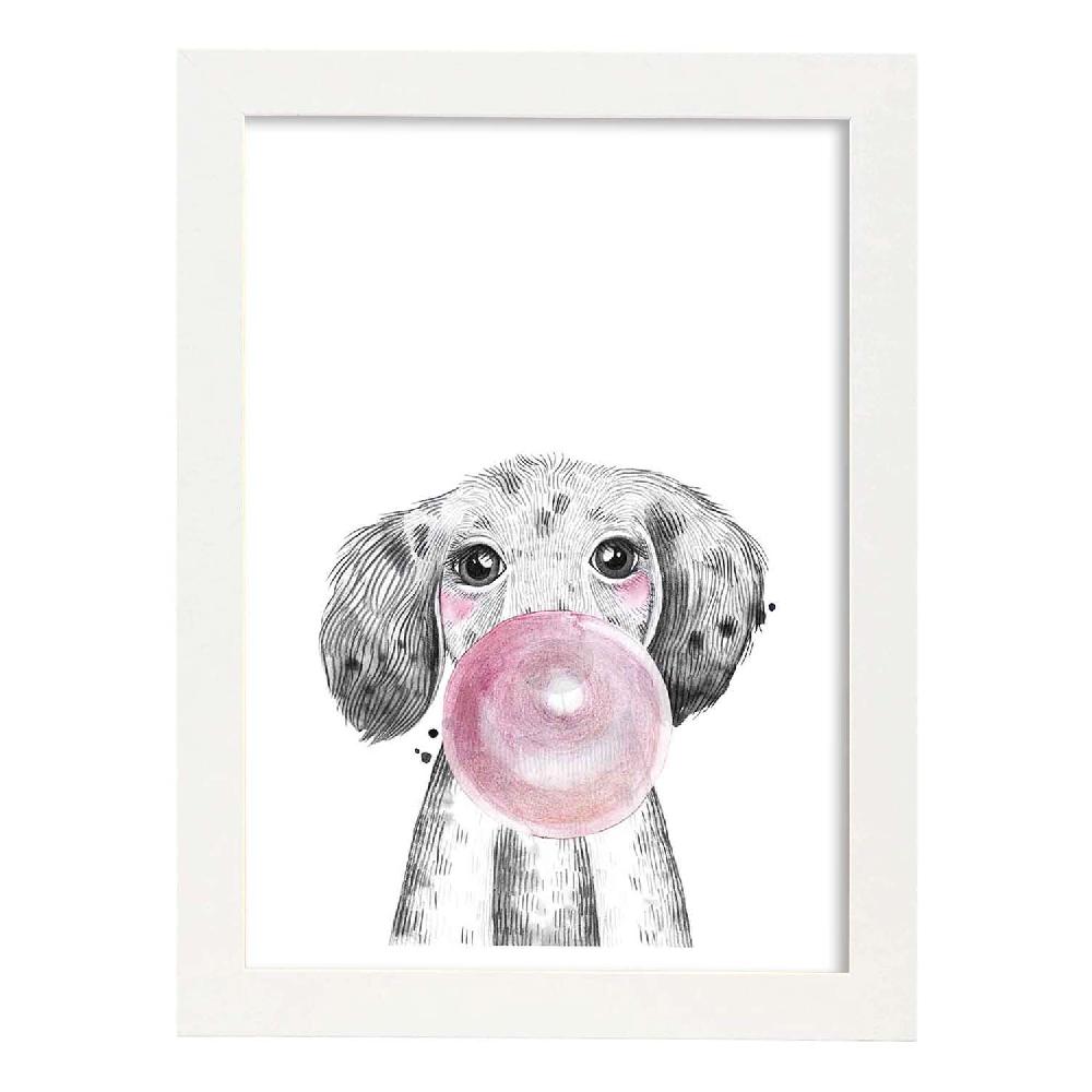 nacnic Lámina infantil de Perro bebe con chicle rosa En oferta