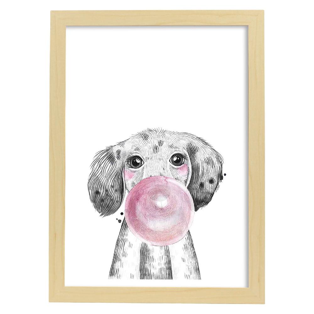 nacnic Lámina infantil de Perro bebe con chicle rosa En oferta