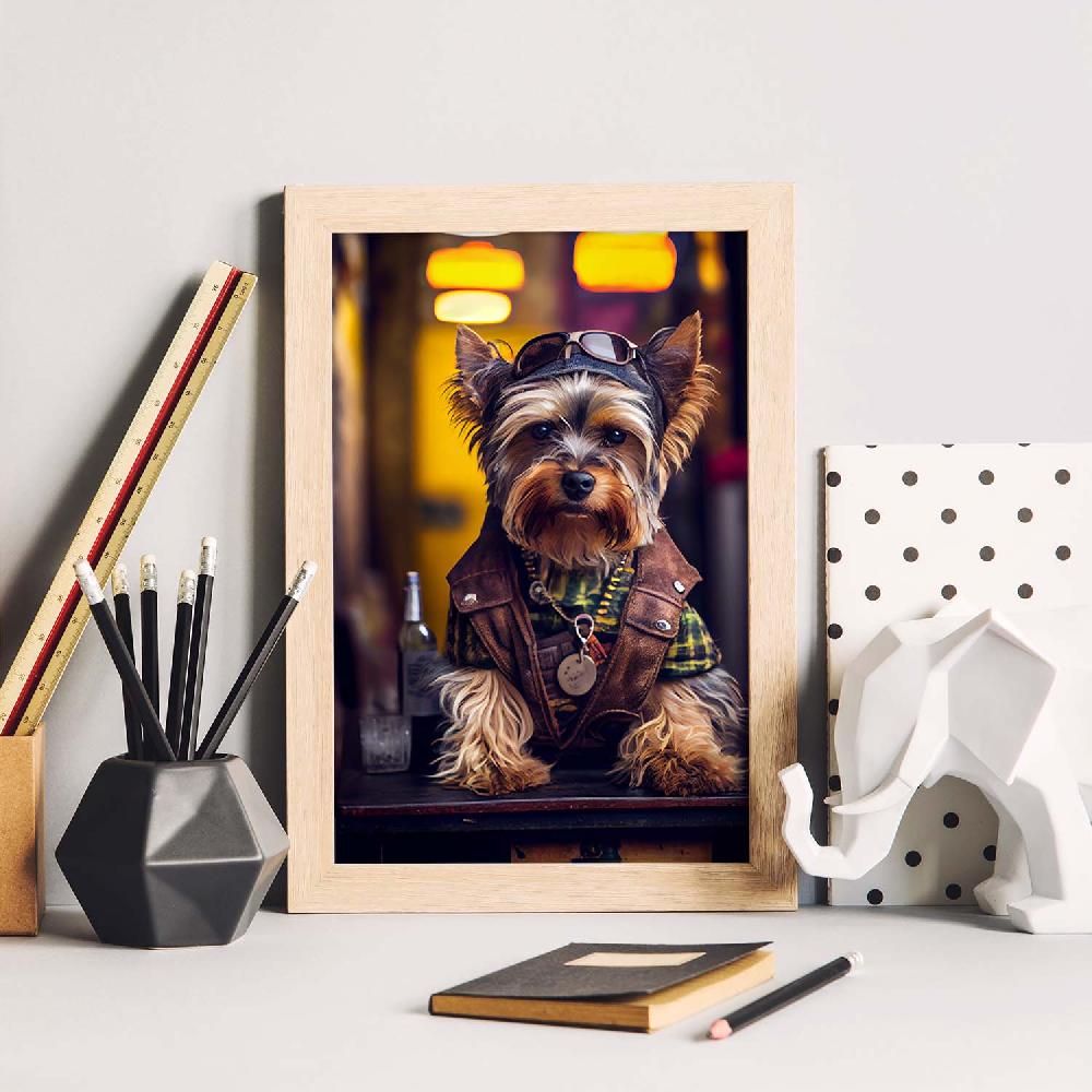 nacnic Lámina Nacnic de Yorkshire Terrier con Ropa Humana en Estilo Fotográfico Ventas relámpago