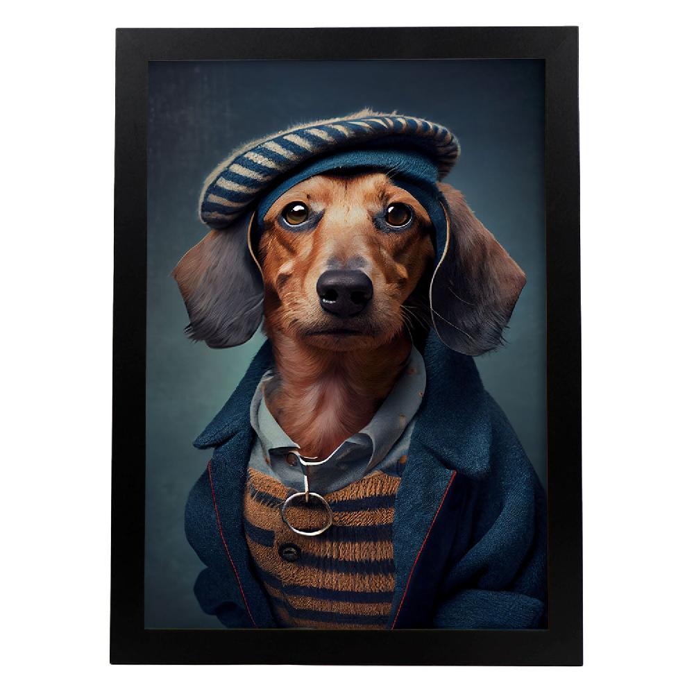 nacnic Lámina Nacnic de Dachshund Curioso en Fotografía a Color con Ropa Humana