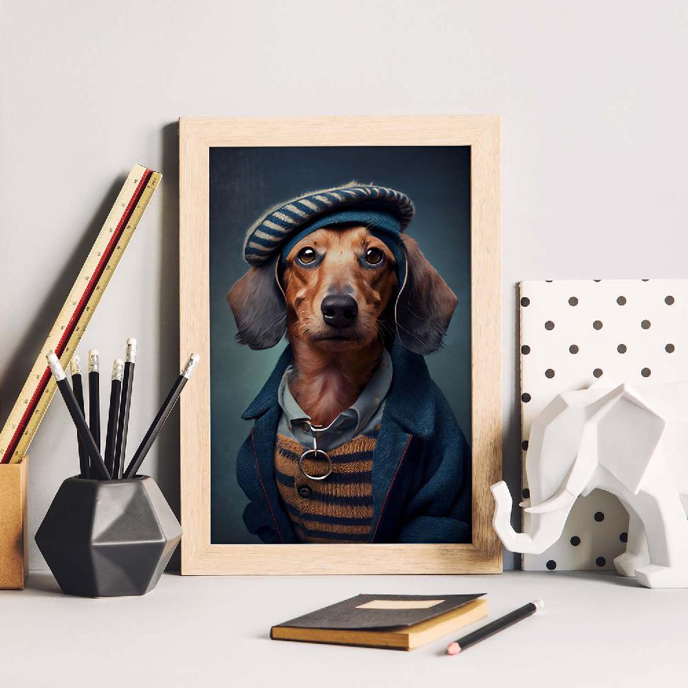 nacnic Lámina Nacnic de Dachshund Curioso en Fotografía a Color con Ropa Humana Descuento