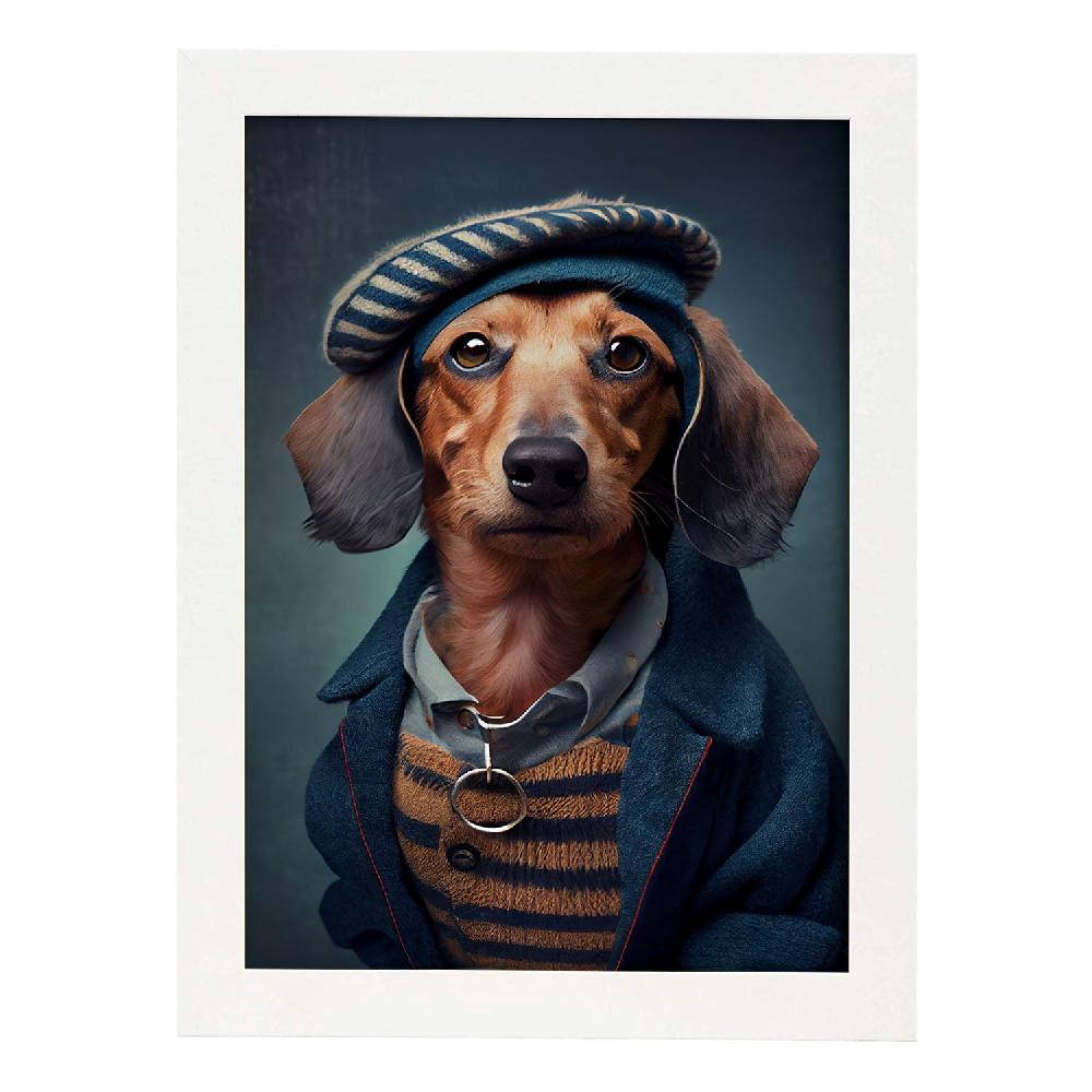nacnic Lámina Nacnic de Dachshund Curioso en Fotografía a Color con Ropa Humana Descuento