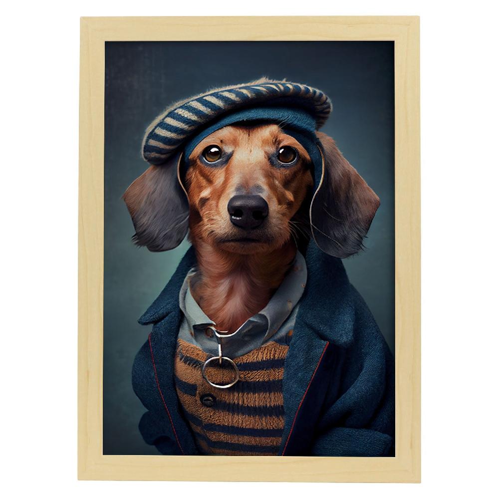 nacnic Lámina Nacnic de Dachshund Curioso en Fotografía a Color con Ropa Humana Descuento