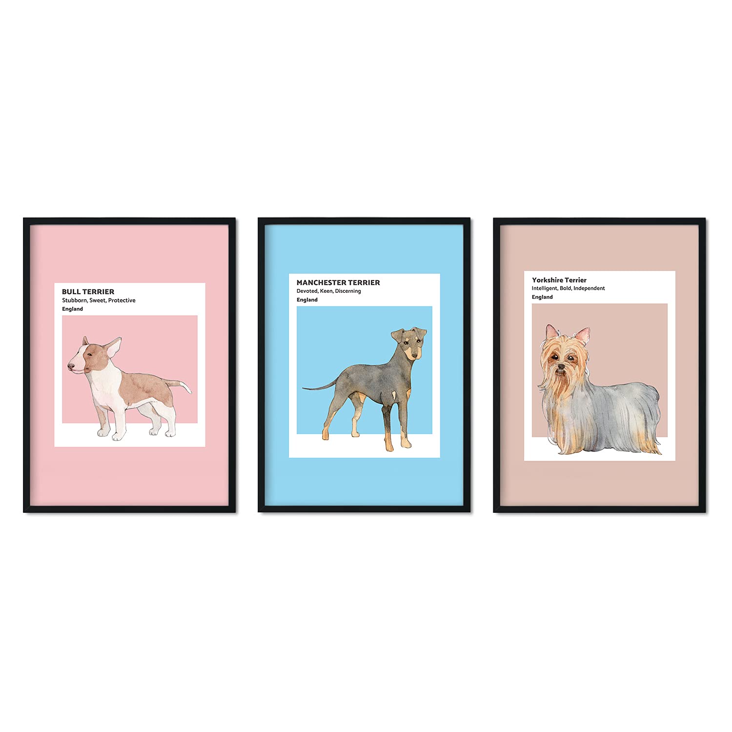 nacnic Set de láminas de razas de perro en tonos pastel de Inglaterra