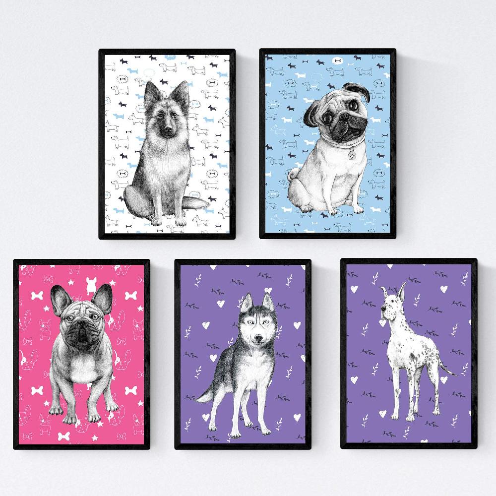 nacnic Pack de Láminas de Perros de Raza Colores