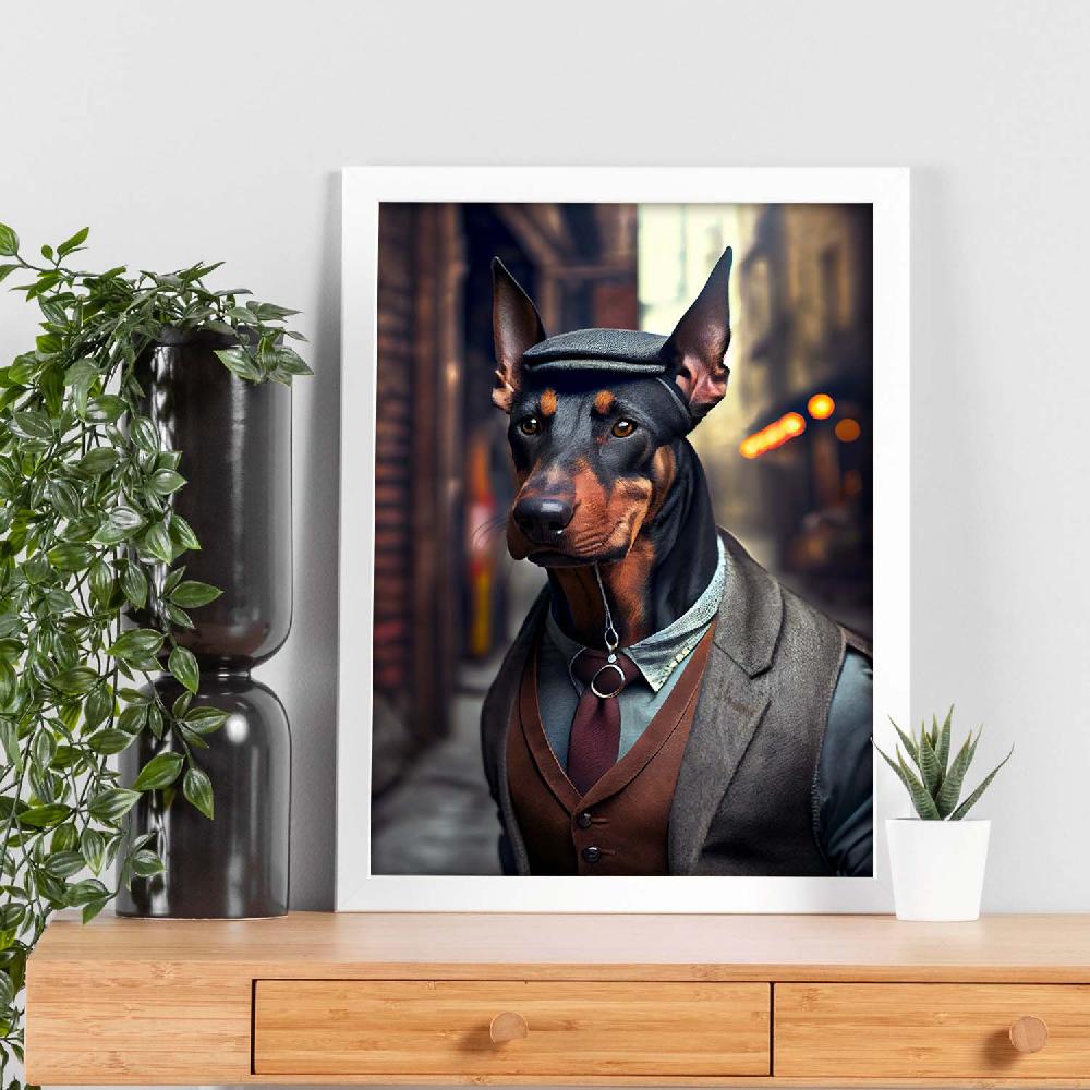 nacnic Lámina Nacnic Doberman Dependiente en Estilo Fotografía a Color con Ropa Humana Últimos 2 días