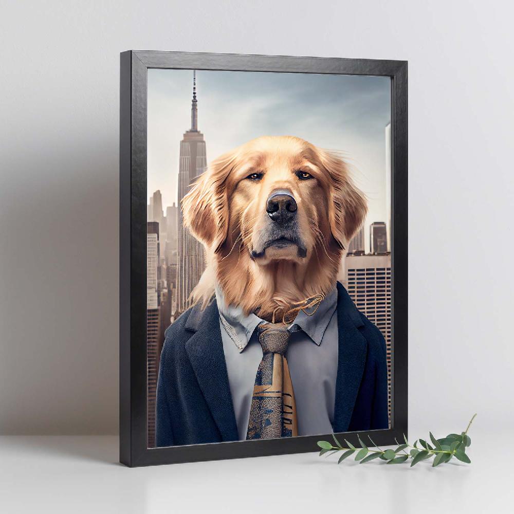 nacnic Lámina Nacnic de Golden Retriever con Ropa Humana en Estilo Fotografía a Todo Color Solo hoy