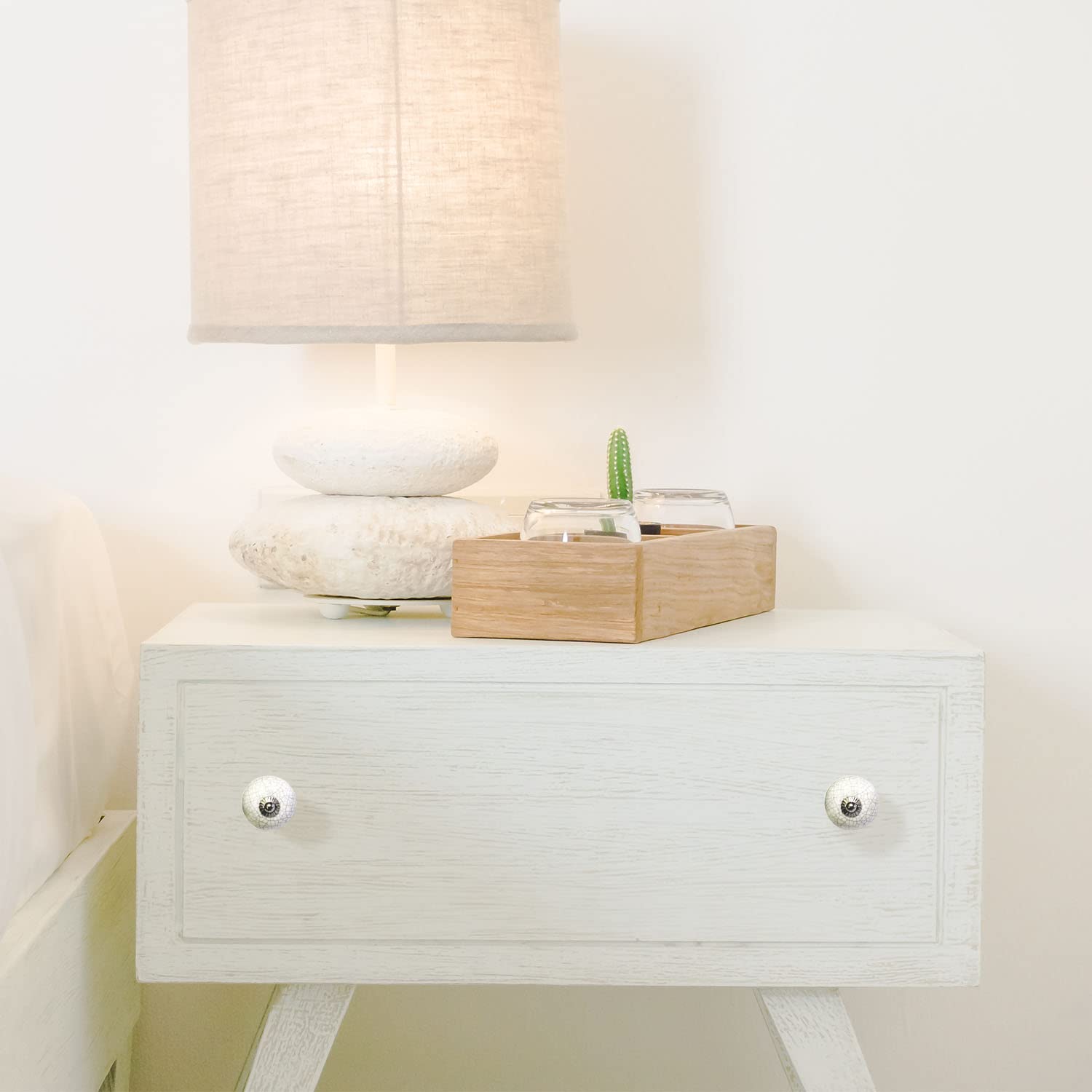 nacnic Set de 8 pomos de cerámica craquelado blanco para muebles Promoción trimestral