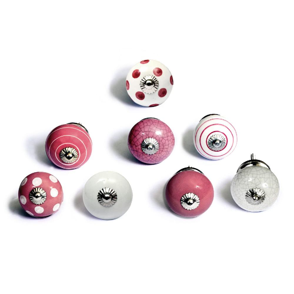 nacnic Set de 8 pomos tiradores de cerámica rosa y blanco para muebles y habitación infantil