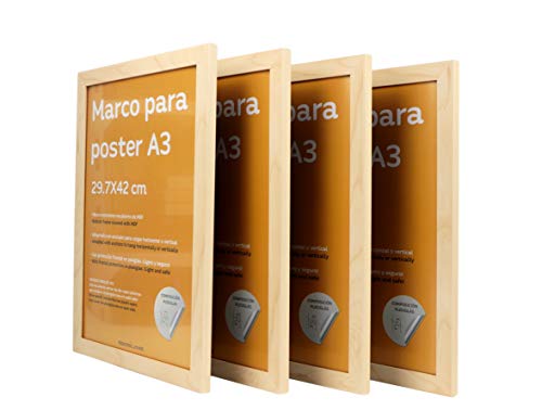 nacnic Set de 4 Marcos Madera Clara tamaño A3 (29.7x42cm). Marco de Color Light wood Grandes descuentos