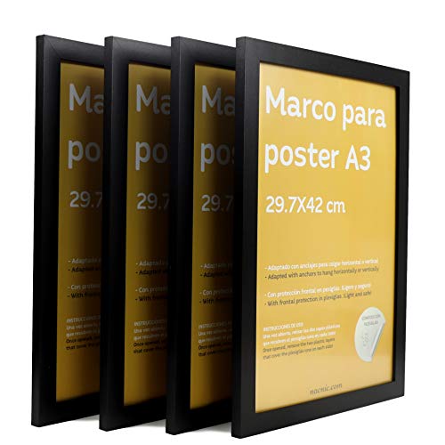 nacnic Set de 4 Marcos Negros tamaño A3 - 29 7x42cm. Marco de Color Negro Envío internacional gratuito