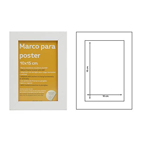 nacnic Set de 4 Marcos blancos para fotos posters láminas diplomas. Tamaño(10x15 cm).Robustos de MDF y frontal de plexiglas.Marcos blancos para colgar de alta calidad Precios de Black Friday