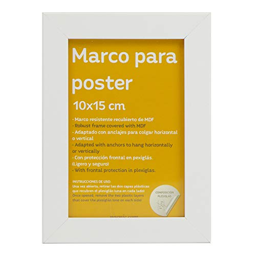 nacnic Set de 4 Marcos blancos para fotos posters láminas diplomas. Tamaño(10x15 cm).Robustos de MDF y frontal de plexiglas.Marcos blancos para colgar de alta calidad Precios de Black Friday