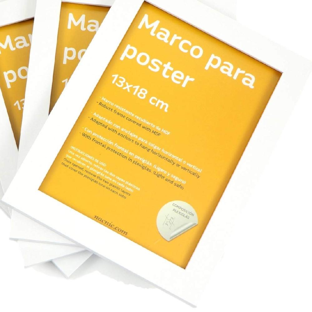 nacnic Set de 4 Marcos blancos para fotos posters láminas diplomas. Tamaño(13x18 cm).Robustos de MDF y frontal de plexiglas.Marcos blancos para colgar de alta calidad Grandes ahorros