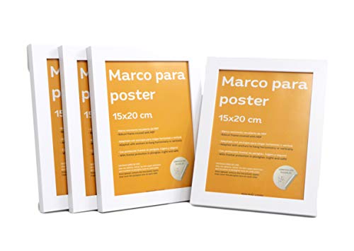 nacnic Set de 4 Marcos blancos para fotos posters láminas diplomas. Tamaño(15x20 cm).Robustos de MDF y frontal de plexiglas.Marcos blancos para colgar de alta calidad 2025