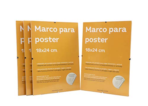 nacnic Set 4 Marcos Transparentes de Clip Soportes Transparentes para Fotos Posters Diplomas Dibujos o láminas. Tamaño 18x24cm. Marcos Clip Transparentes con plexiglas y Anclajes para Colgar Outlet