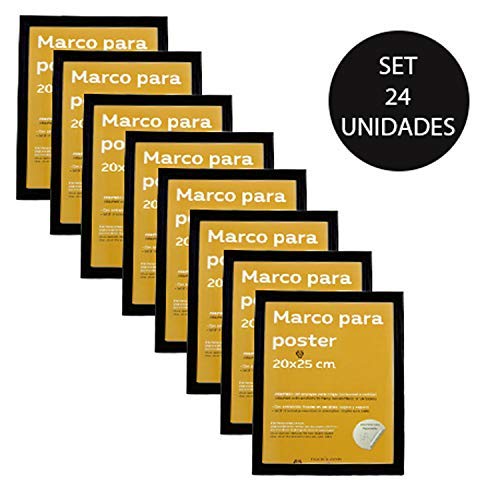 nacnic Marco para fotos 20x25 cm. Set 24 unidades color NEGRO elaborado en MDF. Porfafotos para colgar o apoyar. Para fotos posters diplomas dibujos. Frontal de cristal. Caja de 24 marcos En oferta