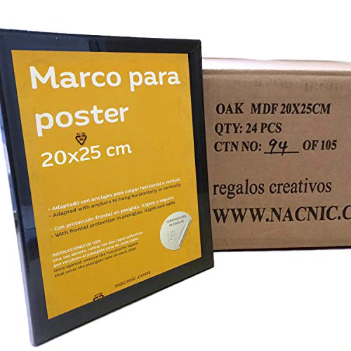 nacnic Marco para fotos 20x25 cm. Set 24 unidades color NEGRO elaborado en MDF. Porfafotos para colgar o apoyar. Para fotos posters diplomas dibujos. Frontal de cristal. Caja de 24 marcos En oferta