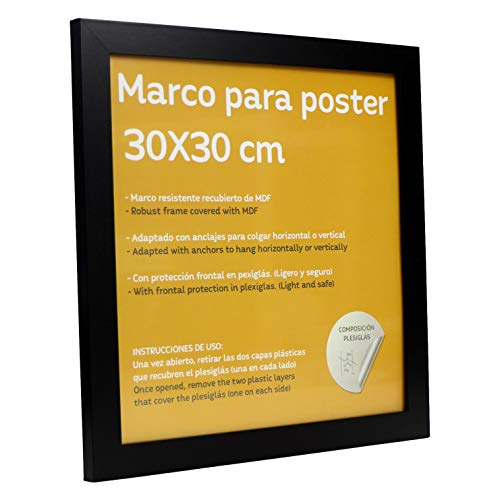 nacnic Set de 4 Marcos negros para fotos posters láminas diplomas. Tamaño(30x30 cm).Robustos de MDF y frontal de plexiglas.Marcos negros para colgar de alta calidad Rebajas baratas