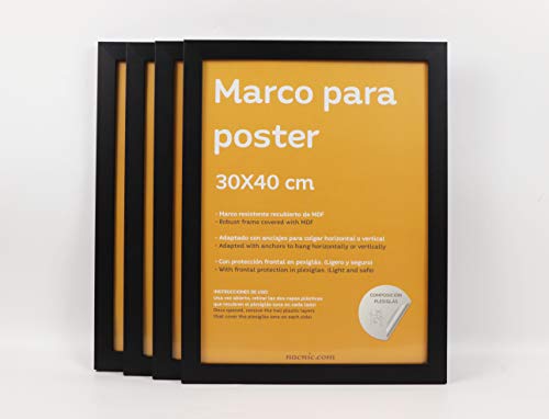 nacnic Set de 4 Marcos Negros tamaño 30x40 cm. Marco de Color Negro Rebajas de fábrica
