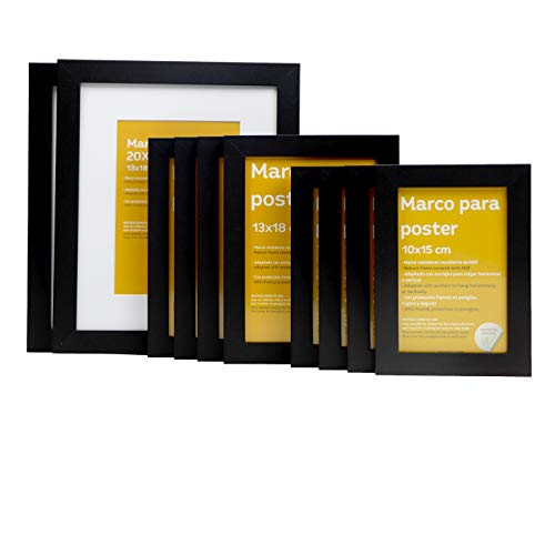 nacnic Tamaño de Marco Negro (10 SET - |20x25cm|x2 - |13x18cm|x4 - |10x15cm|x4)Marco negro para fotos carteles diplomas